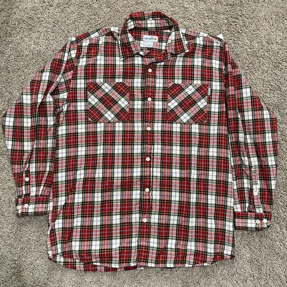Carhartt Shirt Mens Large Red Plaid Long Sleeve Button Down Workwear Lumberjack